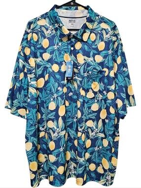 Izod Saltwater Men's True Blue Lemon Print Sun Shield Performance Polo Size 3XB